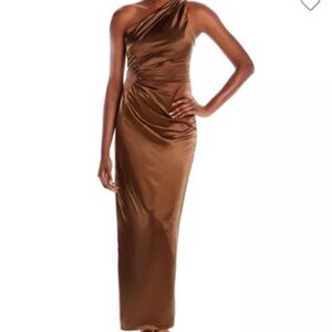 Line & Dot One-Shoulder Brown Dress